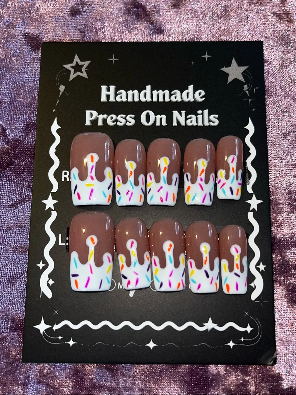 Handmade Brown & White Sprinkle Press-On Nails